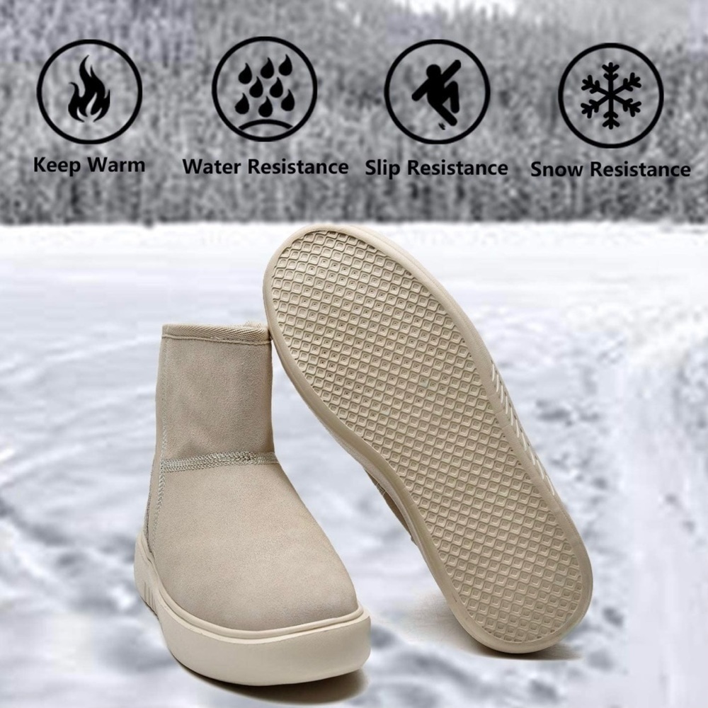 New Womens Winter Fur Lined Suede Ankle Snow Boots Beige - Picture 5 of 7
